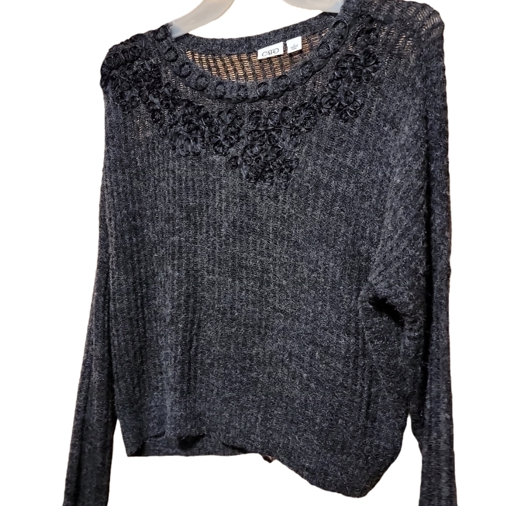 Cato size large sweater black long sleeve semi sheer acrylic & nylon